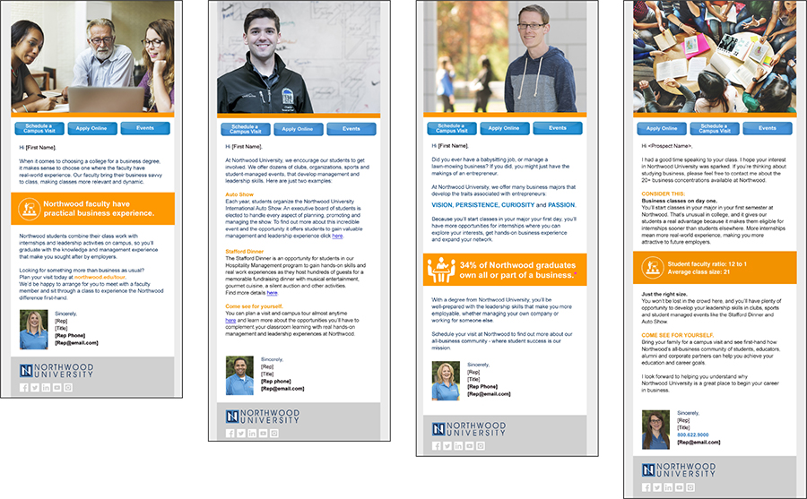 Automated communications emails for Northwood University